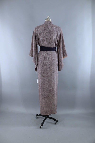 Vintage 1950s Silk Kimono Robe / Dark Purple Shibori Print - ThisBlueBird