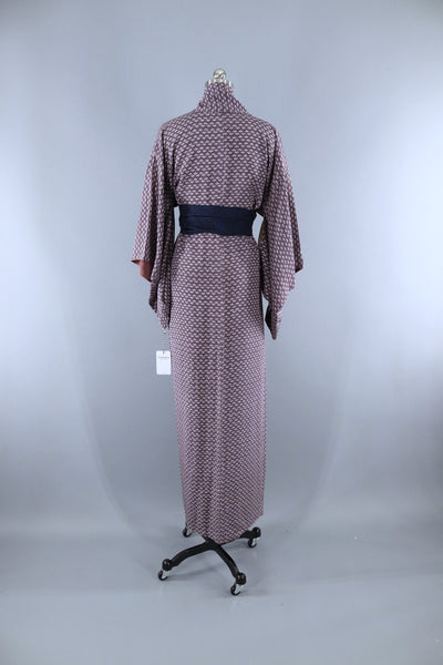 Vintage 1950s Silk Kimono Robe / Dusty Purple Small Floral Print - ThisBlueBird