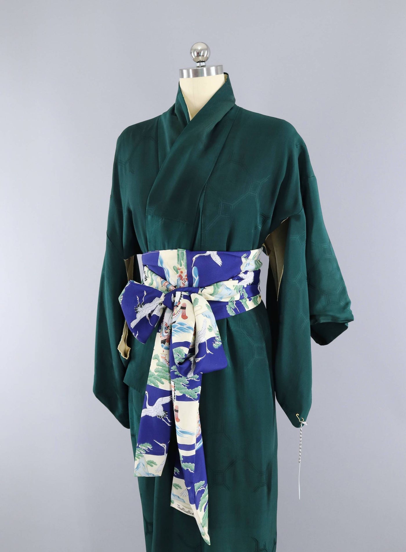 Vintage 1950s Silk Kimono Robe / Forest Green - ThisBlueBird