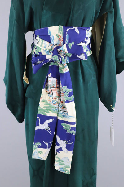 Vintage 1950s Silk Kimono Robe / Forest Green - ThisBlueBird