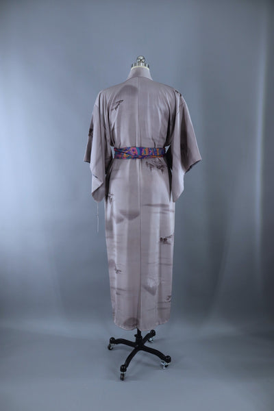Vintage 1950s Silk Kimono Robe / Grey Ombre Damask - ThisBlueBird