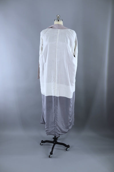 Vintage 1950s Silk Kimono Robe / Grey Ombre Damask - ThisBlueBird