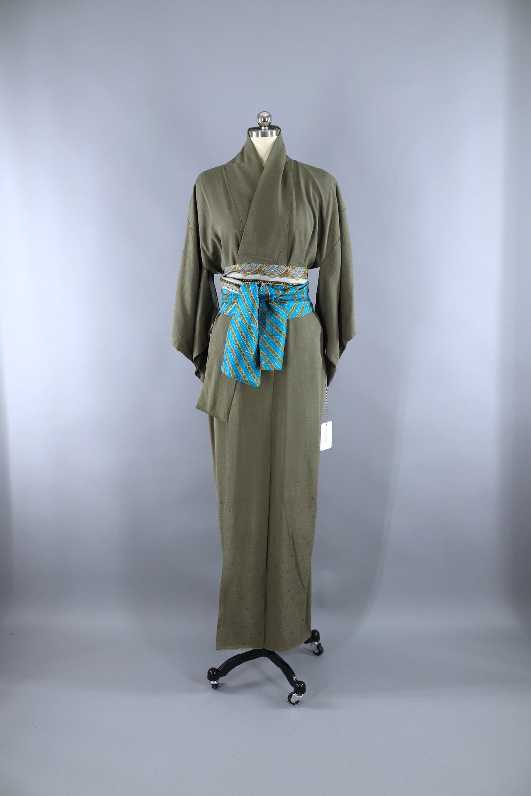 Vintage 1950s Silk Kimono Robe / Olive Army Green - ThisBlueBird