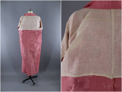Vintage 1950s Silk Kimono Robe / Pink Stripes Floral - ThisBlueBird