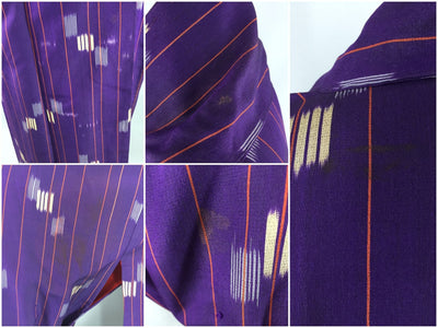 Vintage 1950s Silk Kimono Robe with Purple Ikat Stripes - ThisBlueBird
