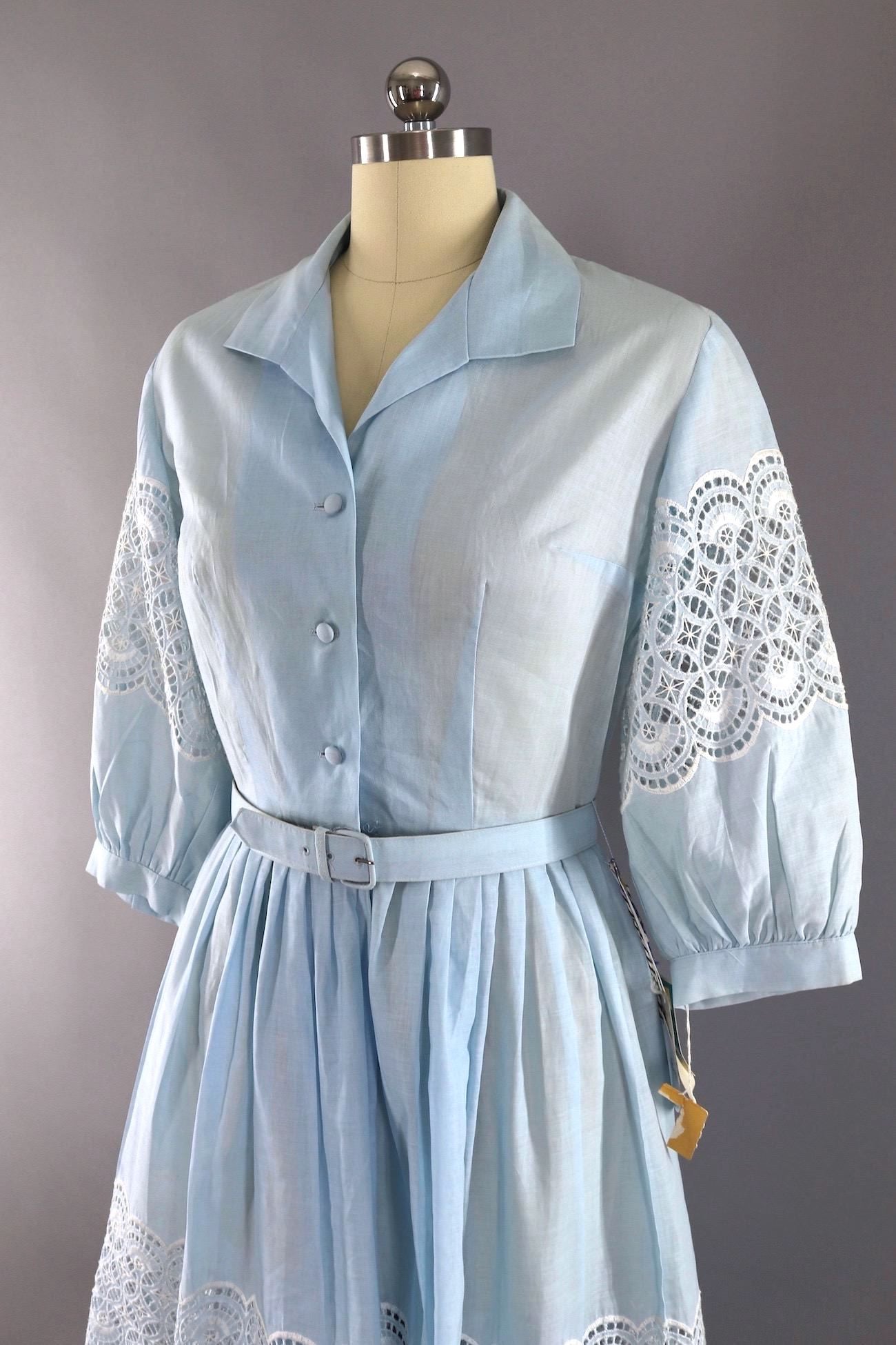 Vintage 1950s Sky Blue Cotton Lace Day Dress / Deadstock NOS Original Tags - ThisBlueBird