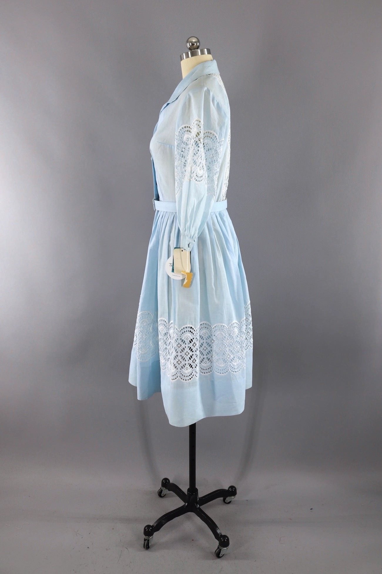 Vintage 1950s Sky Blue Cotton Lace Day Dress / Deadstock NOS Original Tags - ThisBlueBird