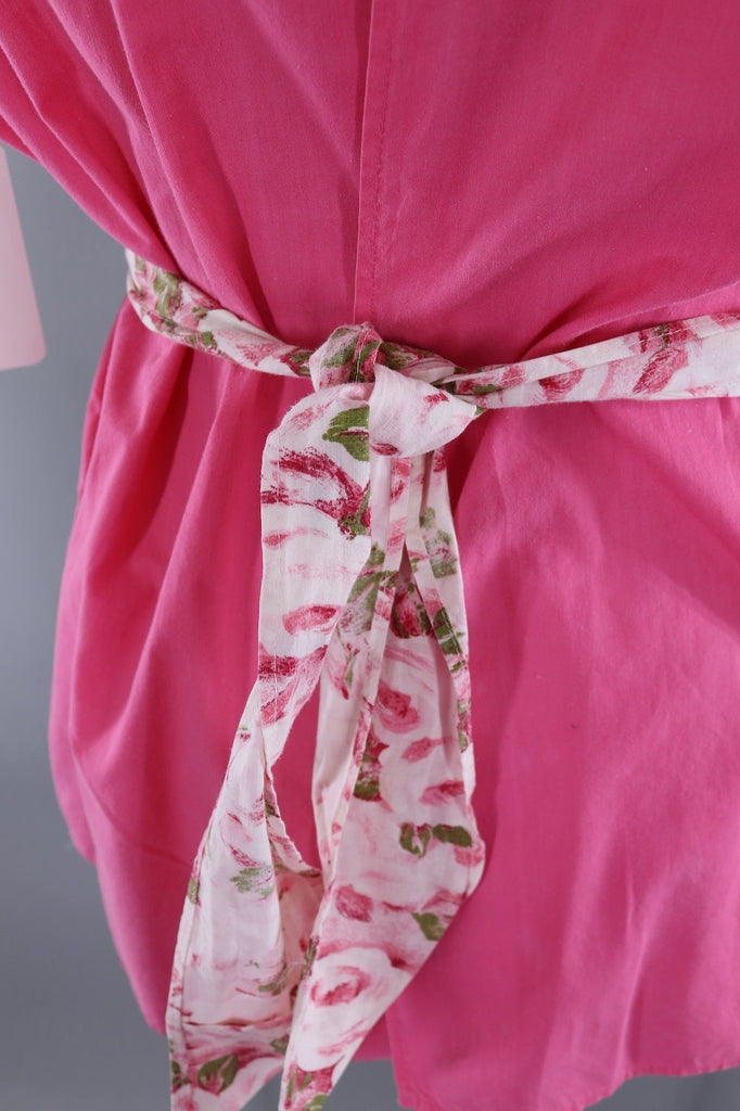 Vintage 1950s Smock Apron / Pink Roses Floral Print - ThisBlueBird