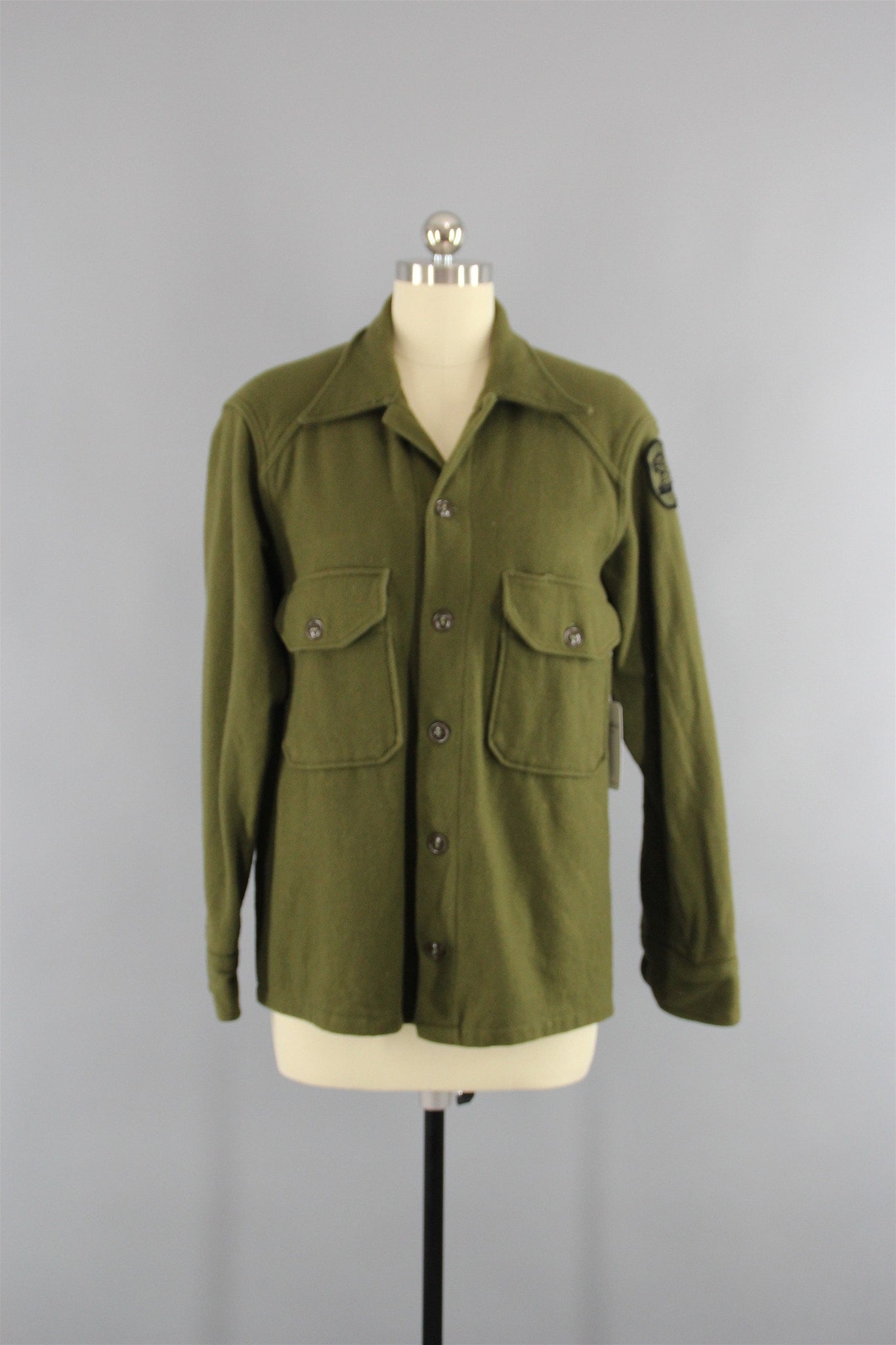 Vintage 1950s US Army Olive Drab Green Field Shirt Jacket - ThisBlueBird