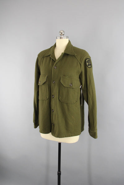 Vintage 1950s US Army Olive Drab Green Field Shirt Jacket - ThisBlueBird