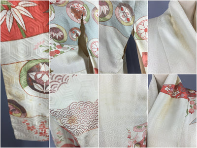 Vintage 1950s Vintage Silk Kimono Robe Furisode / Ivory Floral Print - ThisBlueBird