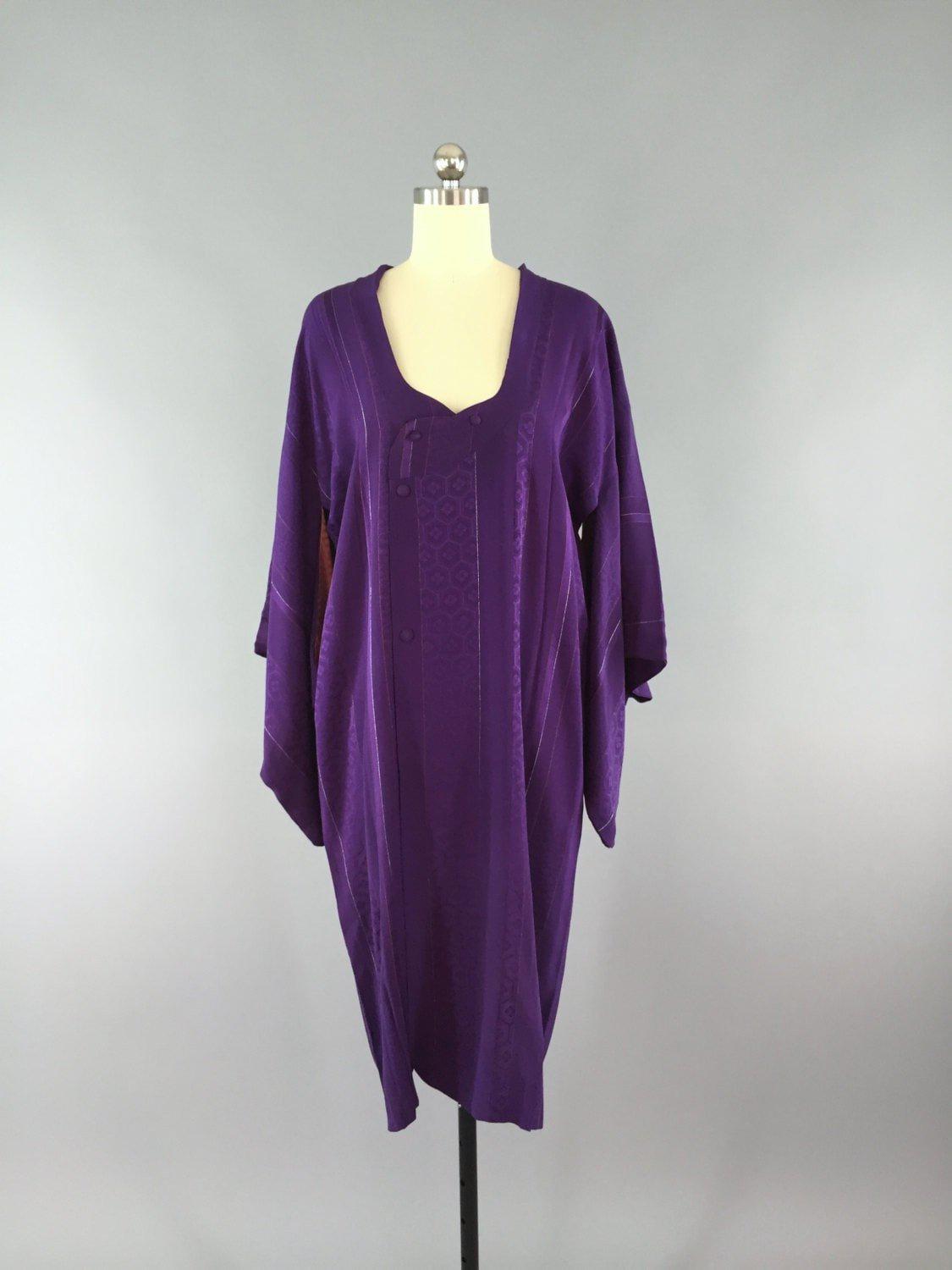 Vintage1950s Silk Michiyuki Kimono Coat / Purple Striped Silk ...