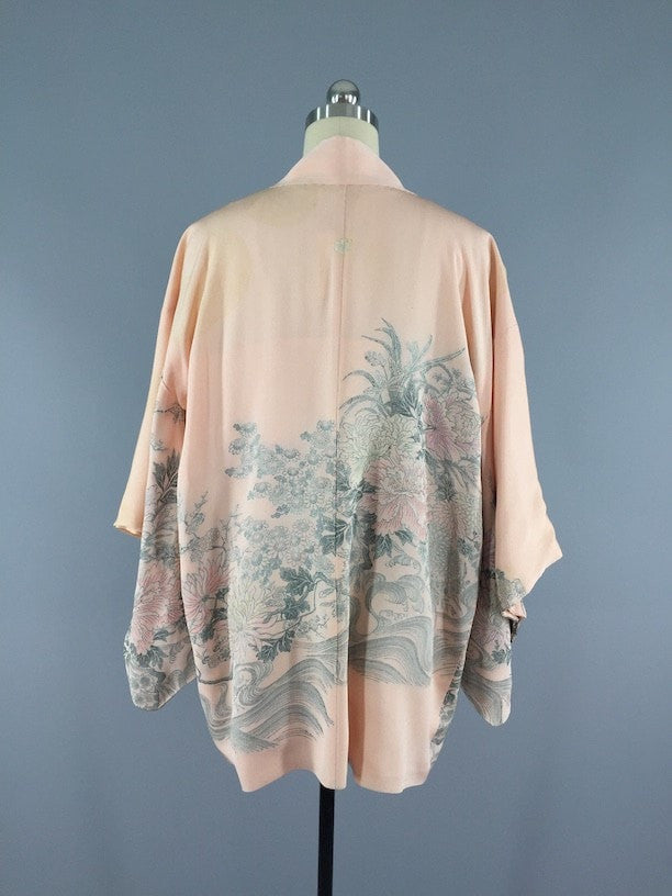 Vintage 1950s Vintage Silk Vintage Haori / Kimono Cardigan / Peach Pastel - ThisBlueBird