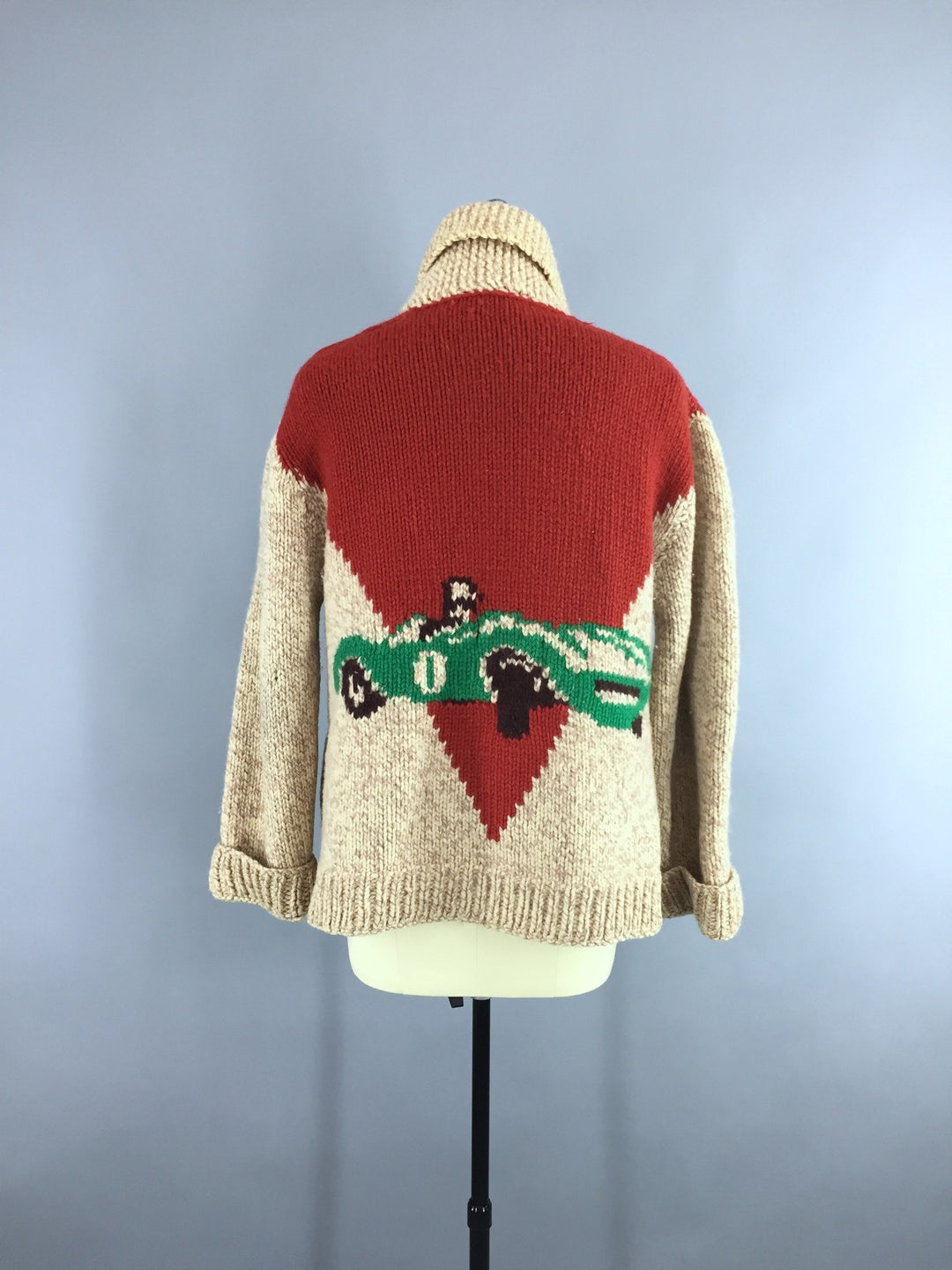 Vintage 1950s Wool Cowichan Race Car "JAY" Cardigan Sweater - ThisBlueBird