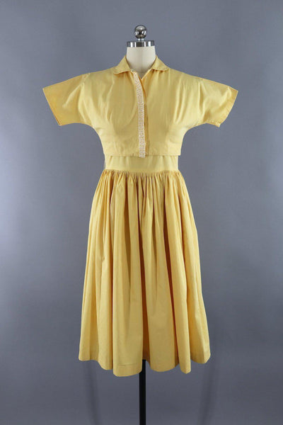 Vintage 1950s Yellow Cotton Dress and Blouse Set - ThisBlueBird