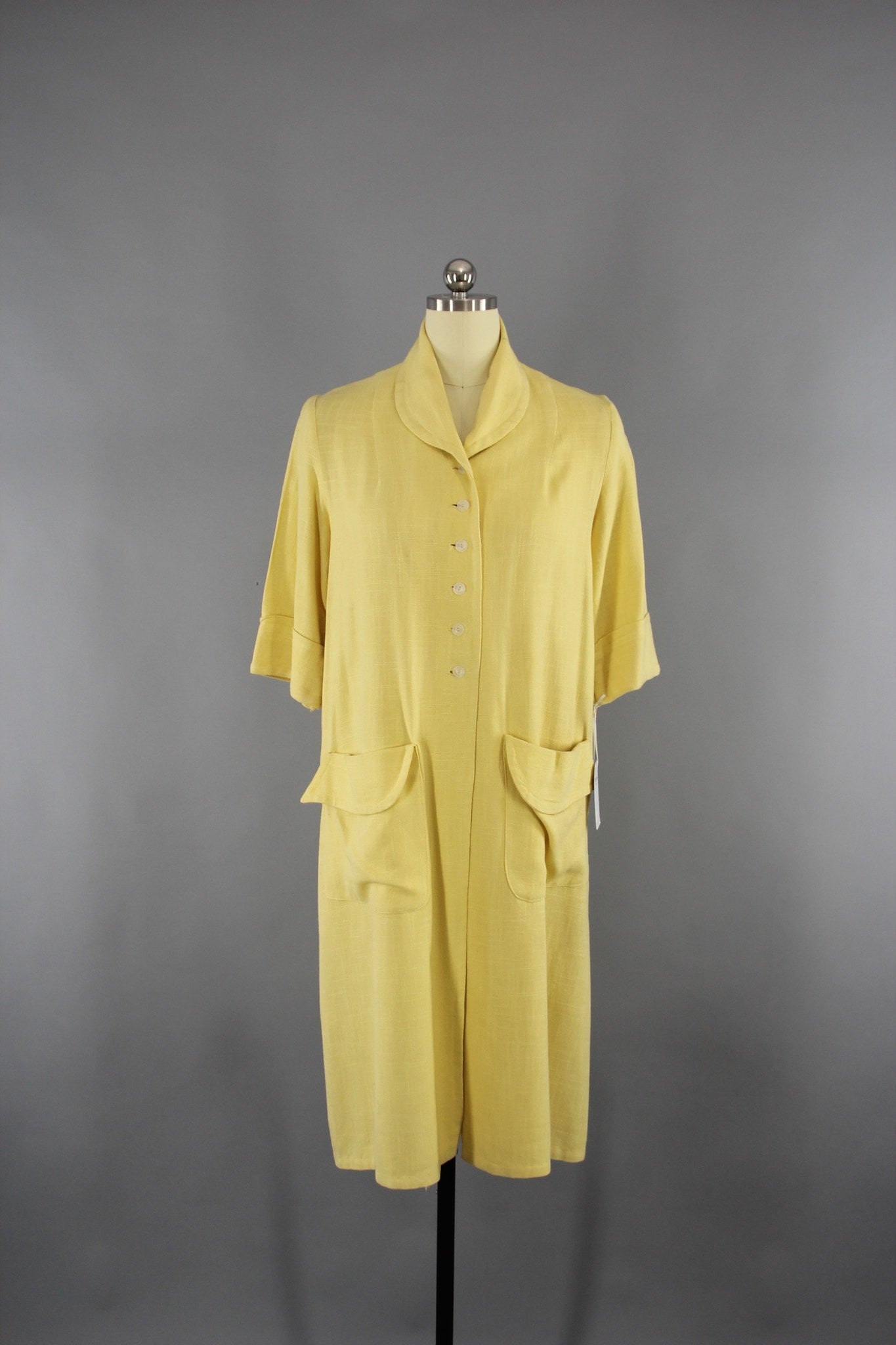 Vintage 1950s Yellow Linen Jacket Duster - ThisBlueBird