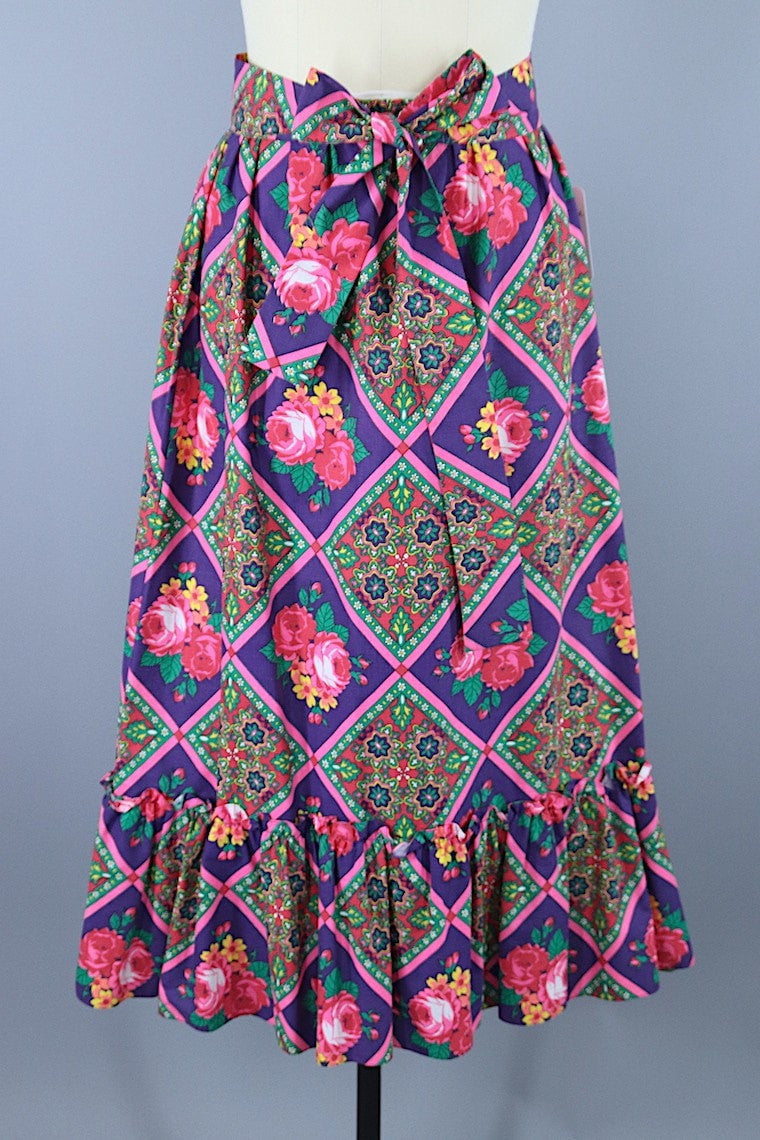 Vintage 1960's Floral Rose Print Maxi Skirt - ThisBlueBird