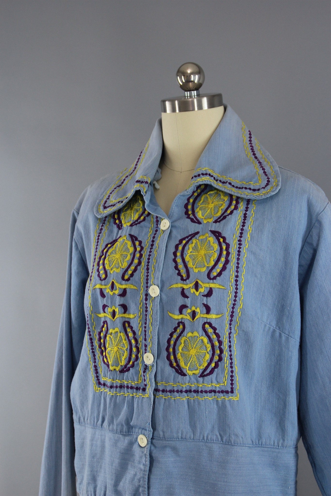 Vintage 1960s - 1970s Denim Embroidered Jacket - ThisBlueBird