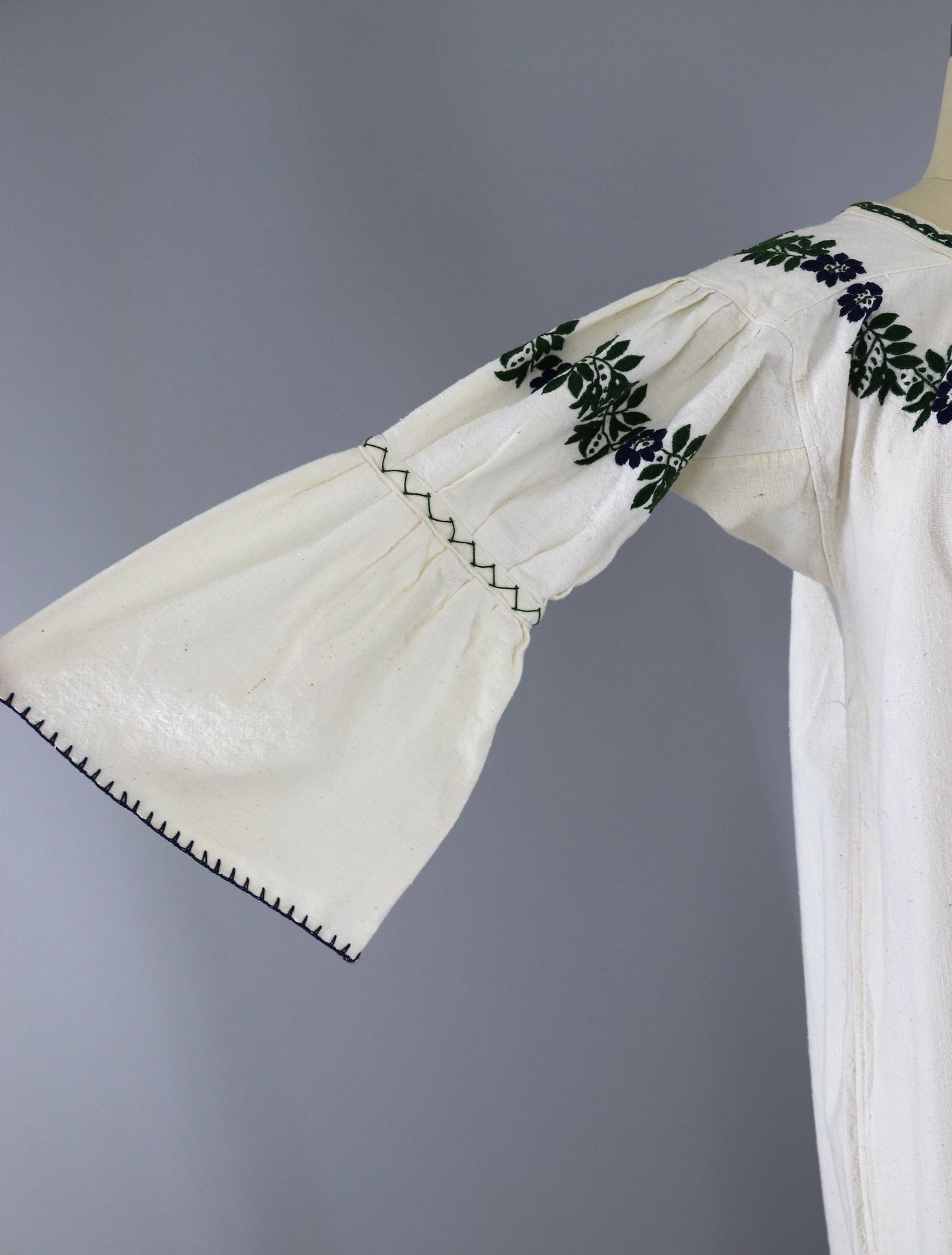 Vintage 1960s 1970s Embroidered Caftan Dress / Ecuador Huipil Cotton - ThisBlueBird