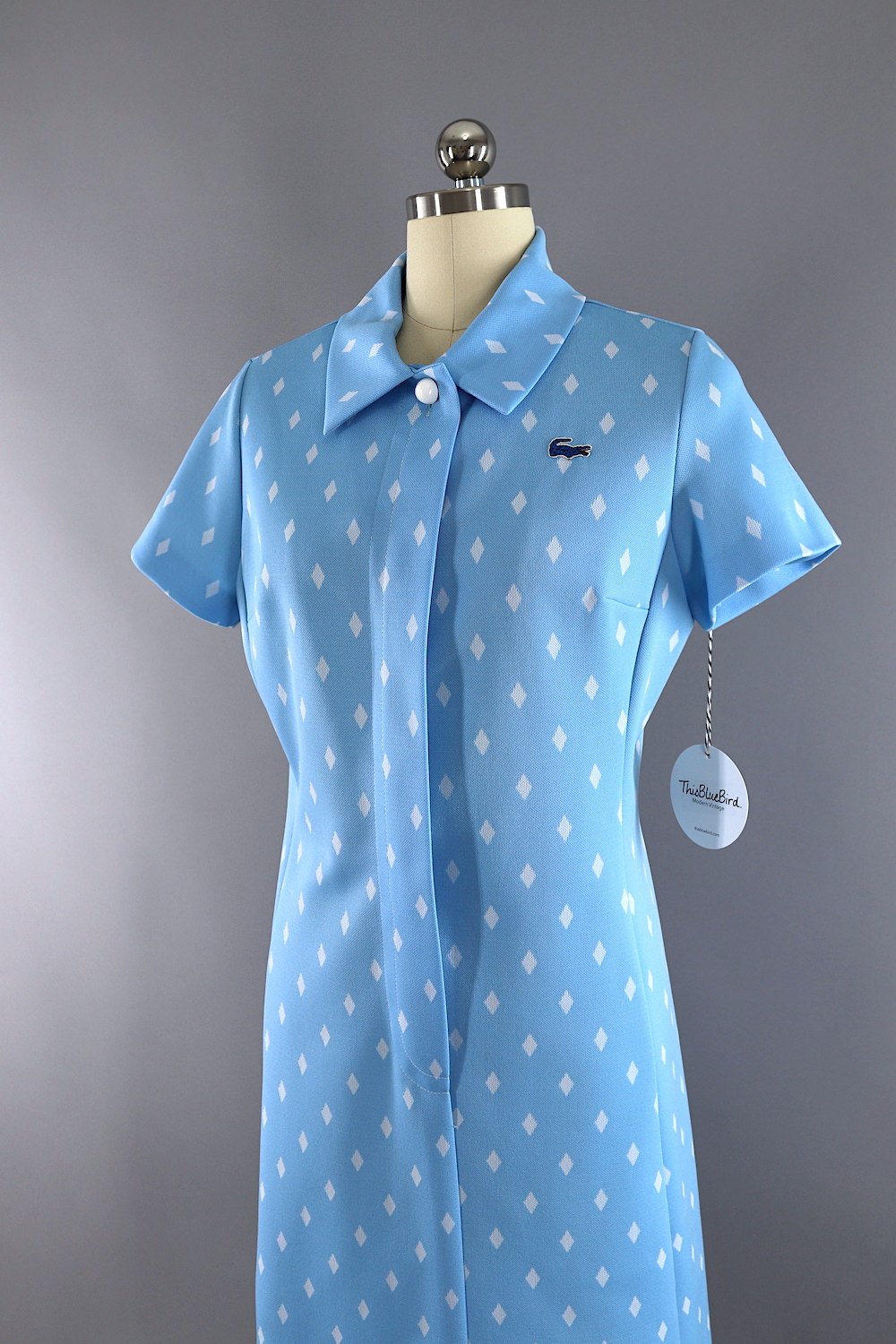 Vintage 1960s - 1970s Izod Lacoste Diamond Print Dress - ThisBlueBird