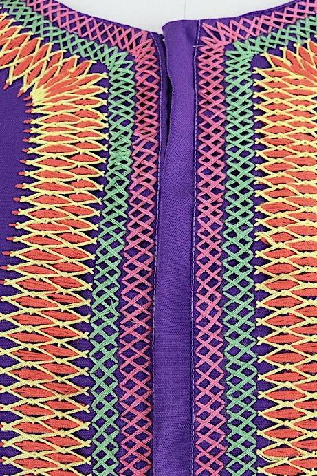 Vintage 1960s - 1970s Purple Embroidered Caftan Dress - ThisBlueBird