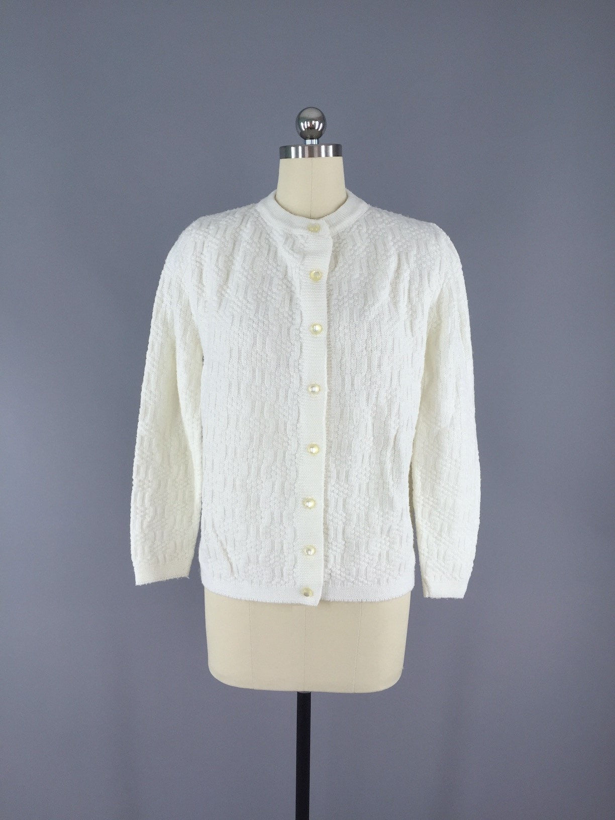 Vintage 1960s-70s White Cardigan Sweater - ThisBlueBird