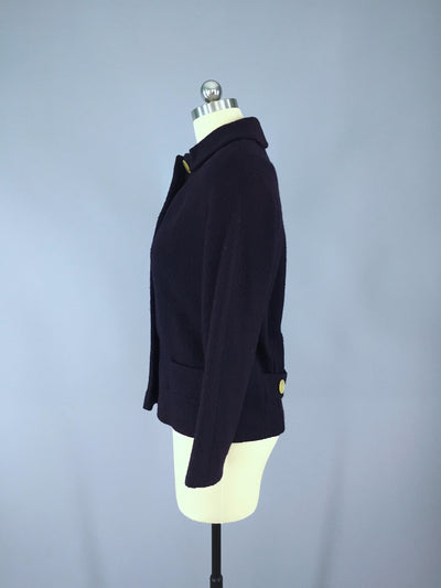 Vintage 1960s Betty Rose Dark Purple Wool Jacket - ThisBlueBird