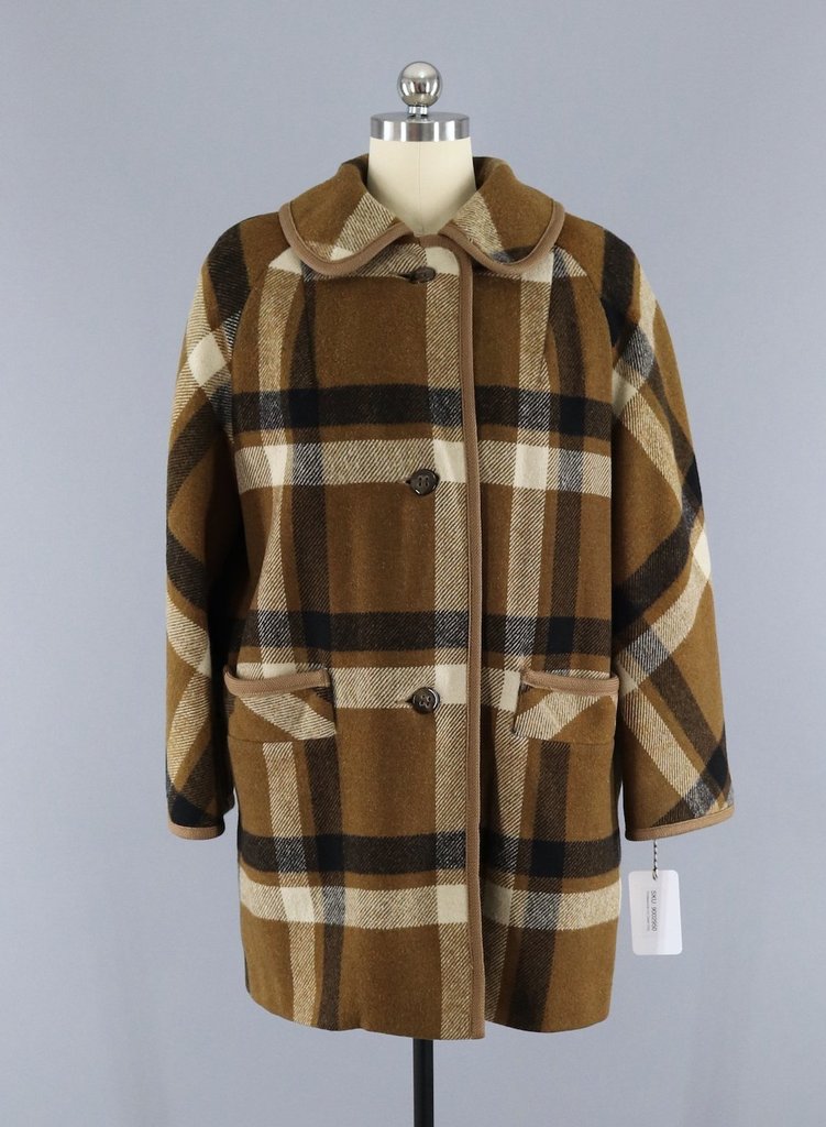 Vintage 1960s Betty Rose Winter Coat / Brown Plaid - ThisBlueBird