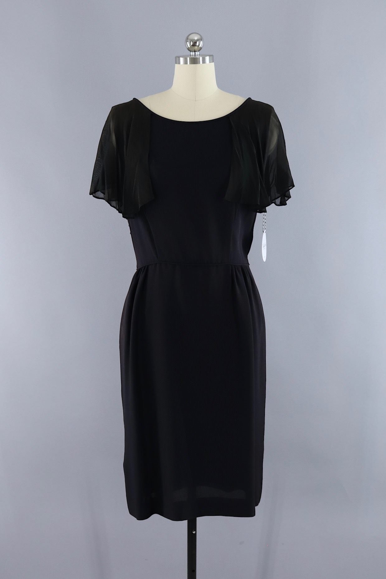 Vintage 1960s Black Dress with Chiffon Sleeves - ThisBlueBird