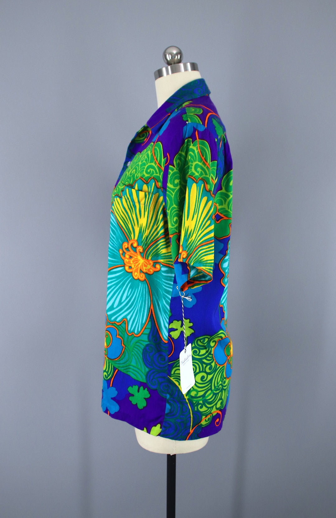 Vintage 1960s Blue Aloha Shirt / Hawaiian Palms - ThisBlueBird