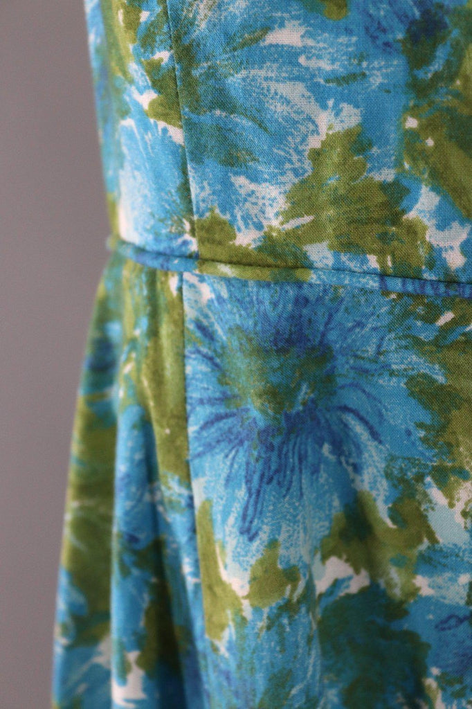Vintage 1960s Blue Floral Print Cotton Sundress - ThisBlueBird