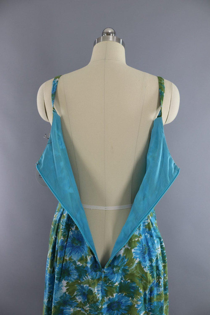 Vintage 1960s Blue Floral Print Cotton Sundress - ThisBlueBird