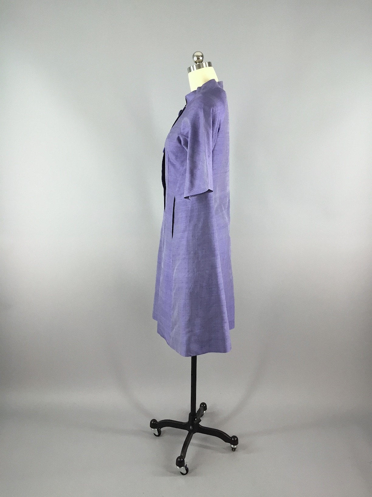 Vintage 1960s Blue Thai Silk Long Formal Coat - ThisBlueBird