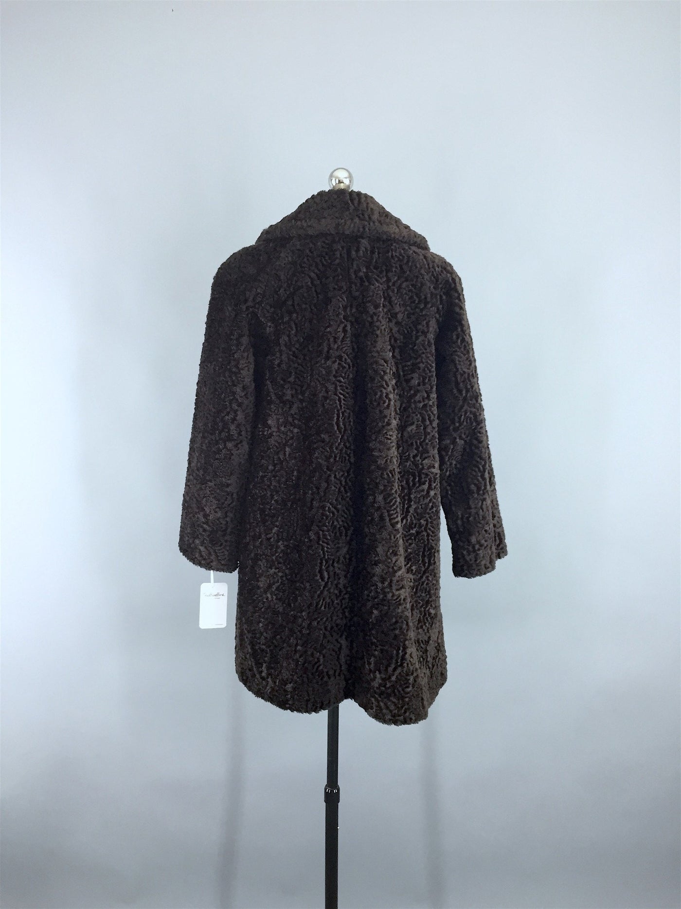 Vintage 1960s Brown Curly Lambswool Faux Fur Coat - ThisBlueBird