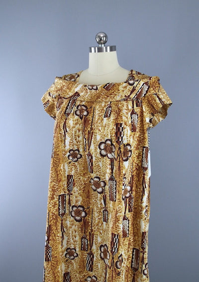 Vintage 1960s Brown Hawaiian Print Dress - ThisBlueBird