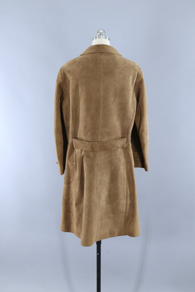 Vintage 1960s Brown Suede Coat with Gold Anchor Buttons - ThisBlueBird