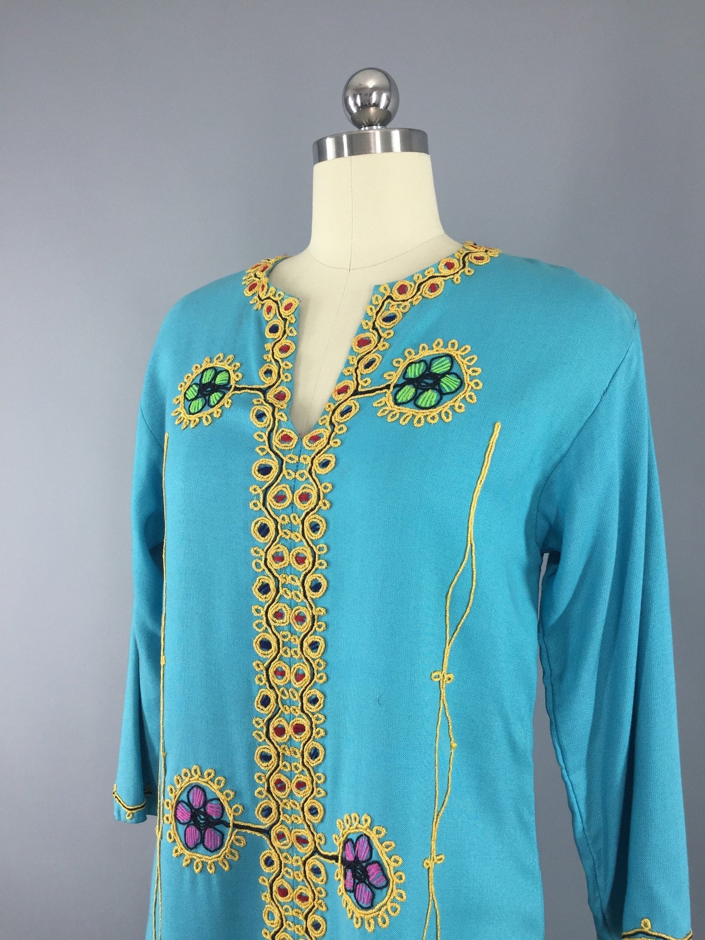Vintage 1960s Caftan Dress / Bohemian Festival Maxi Dress - ThisBlueBird
