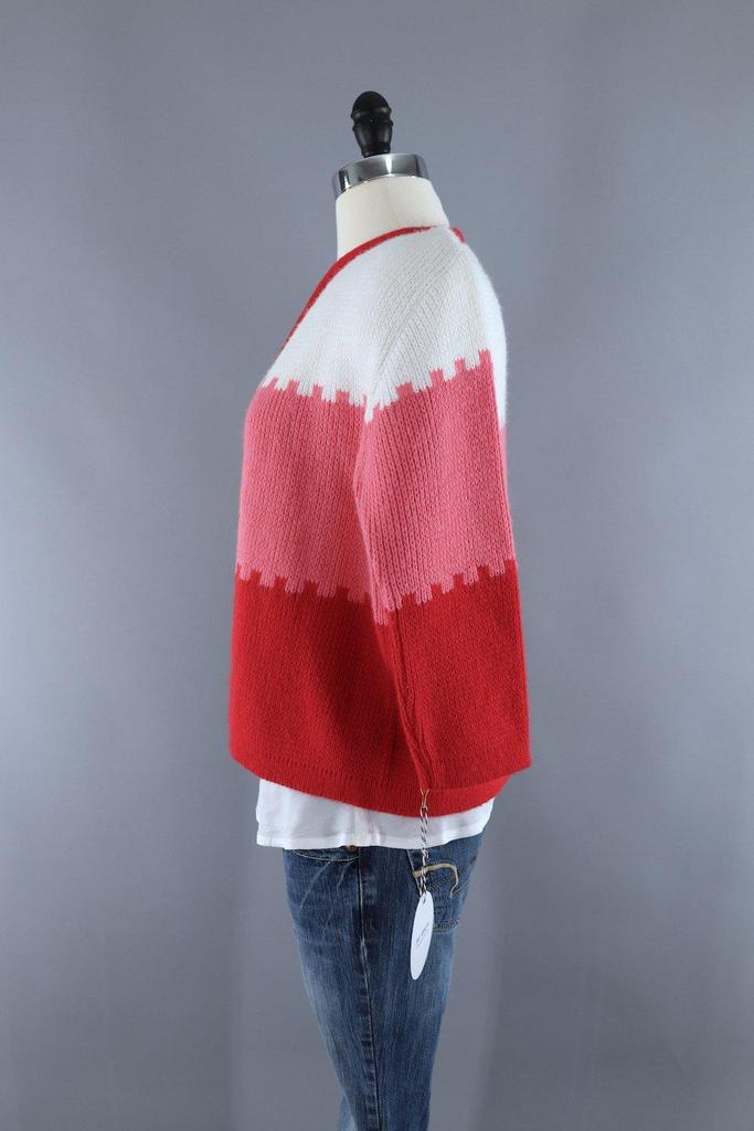 Vintage 1960s Candy Cane Red and White Cardigan Sweater - ThisBlueBird