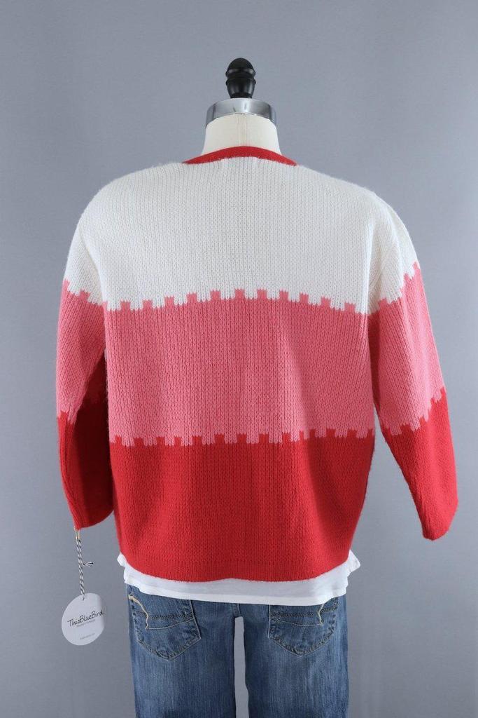 Vintage 1960s Candy Cane Red and White Cardigan Sweater - ThisBlueBird