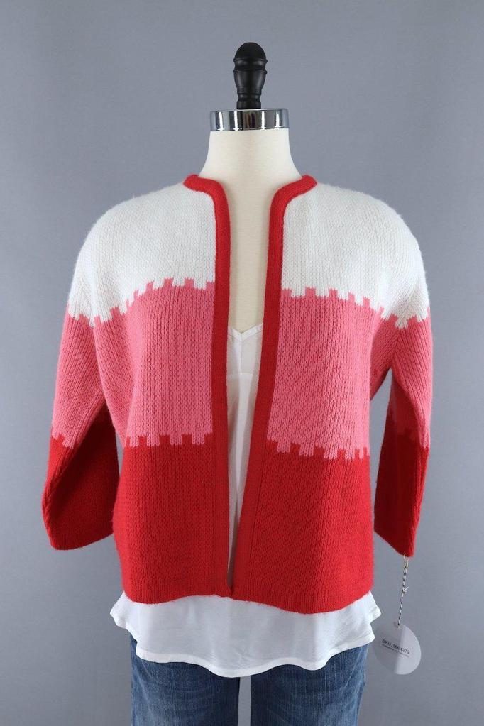 Vintage 1960s Candy Cane Red and White Cardigan Sweater - ThisBlueBird