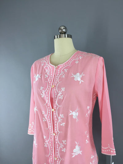 Vintage 1960s Caro of Honolulu Pink Embroidered Blouse - ThisBlueBird