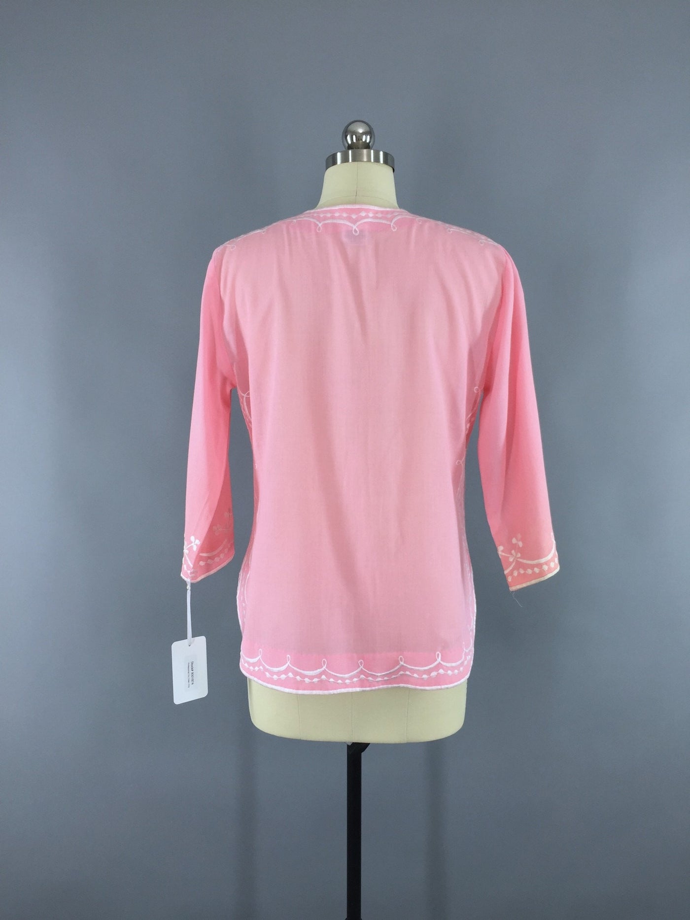 Vintage 1960s Caro of Honolulu Pink Embroidered Blouse - ThisBlueBird