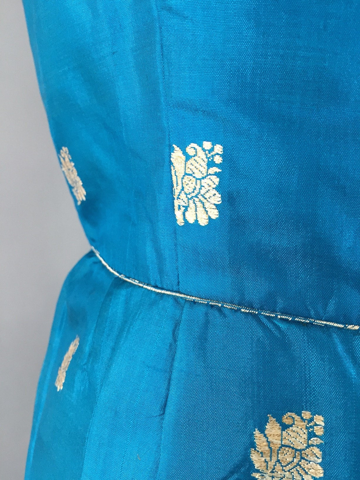 Vintage 1960s Cocktail Dress / Aqua Blue Thai Silk Brocade - ThisBlueBird