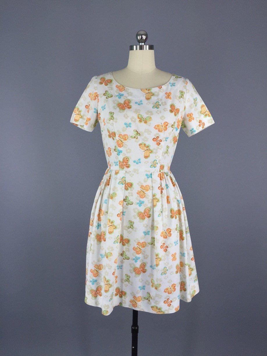 Vintage 1960s Day Dress / Butterfly Novelty Print - ThisBlueBird