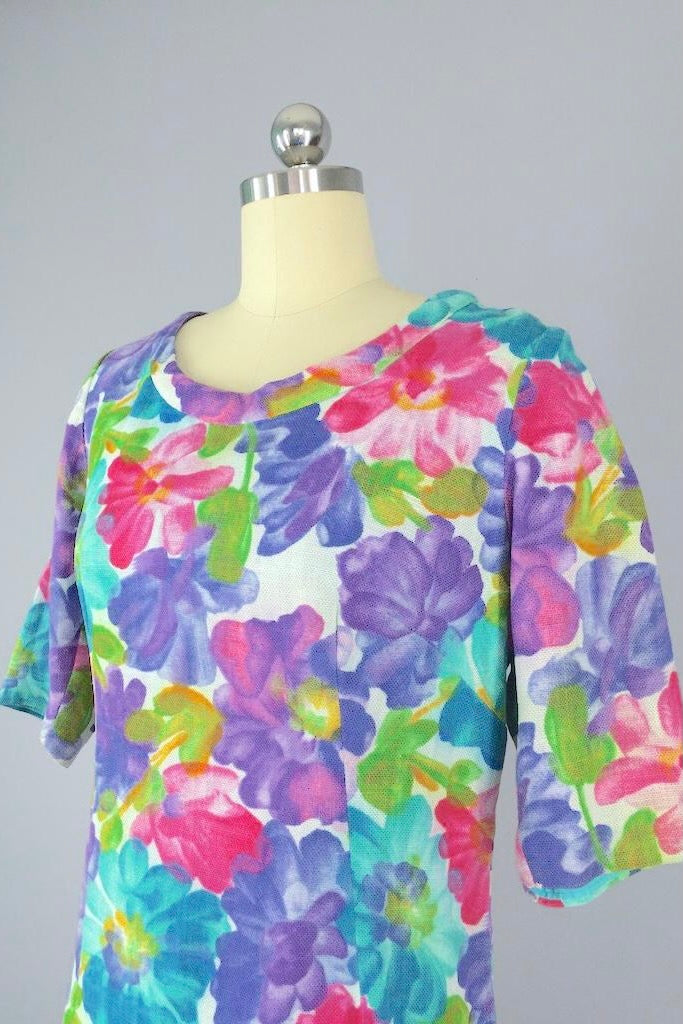 Vintage 1960s Day Dress / Spring Floral Print-ThisBlueBird