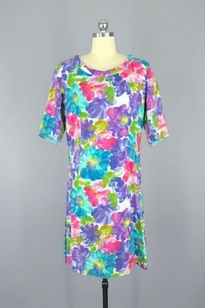 Vintage 1960s Day Dress / Spring Floral Print-ThisBlueBird