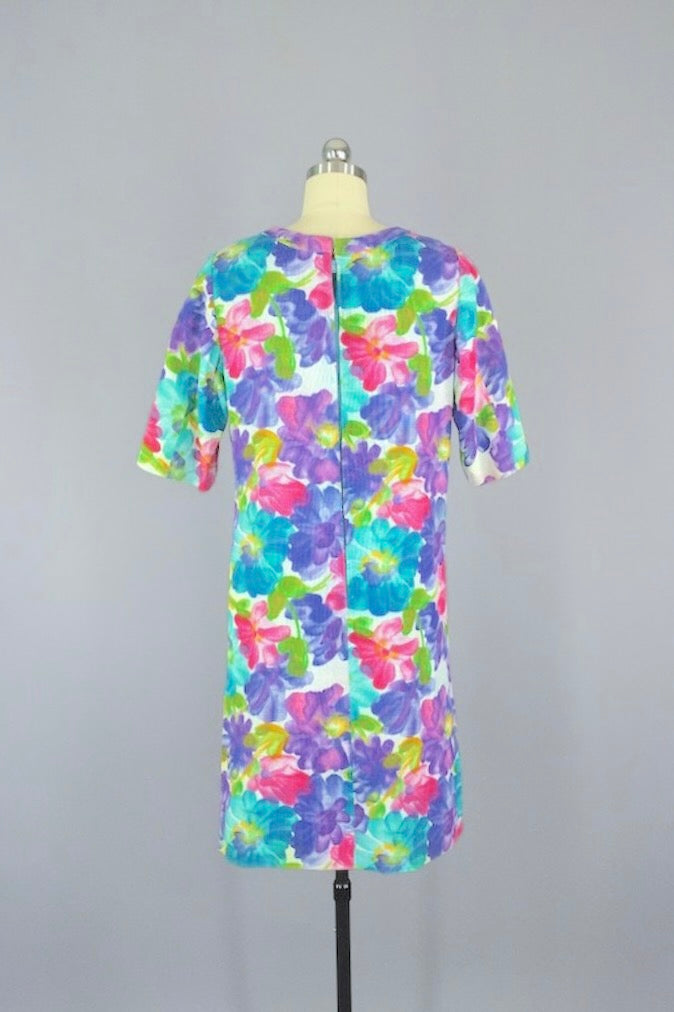Vintage 1960s Day Dress / Spring Floral Print-ThisBlueBird