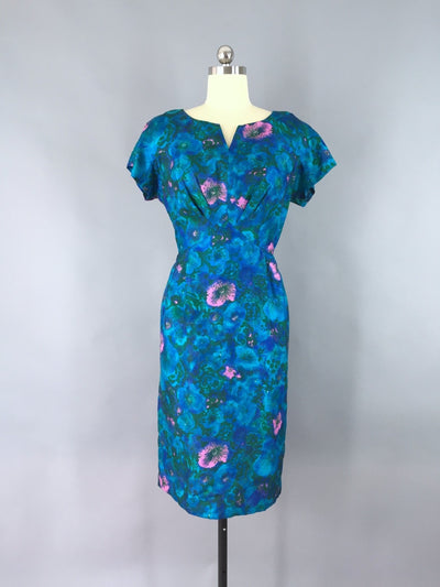 Vintage 1960s Dress / Blue Floral Print / Paulette - ThisBlueBird