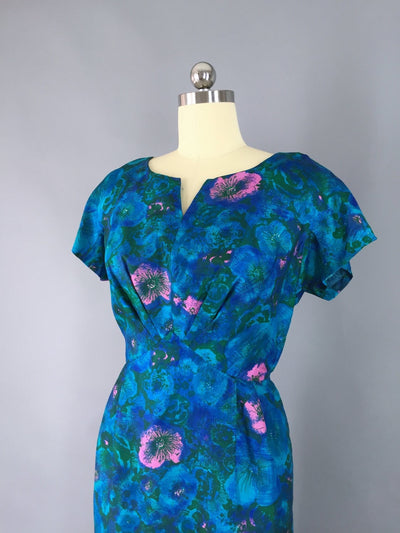 Vintage 1960s Dress / Blue Floral Print / Paulette - ThisBlueBird