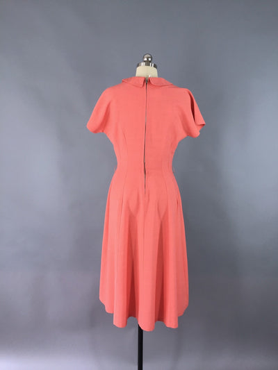 Vintage 1960s Dress / Coral Pink Silk Linen - ThisBlueBird